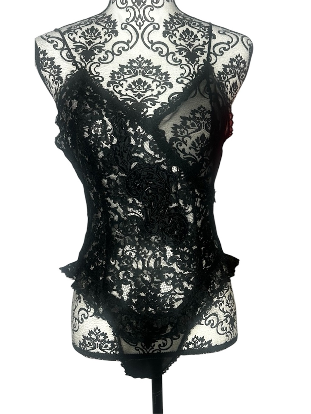 Vintage Victoria's Secret Black Lace Bodysuit Lingerie Size Small